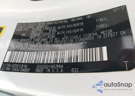 2017 Toyota Highlander Xle z USA, uszkodzony, nr VIN 5TDJZRFH4HS453655